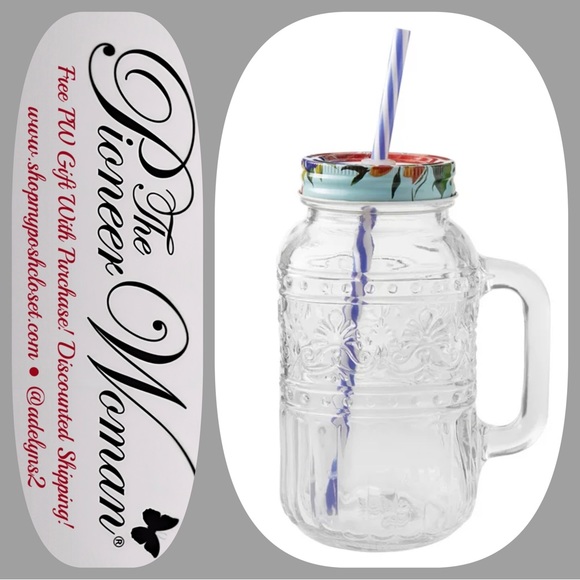 🌺 New Pioneer Woman Delaney Cassie Glass Mason Jar Tumbler with Lid & Straw - Picture 5 of 8